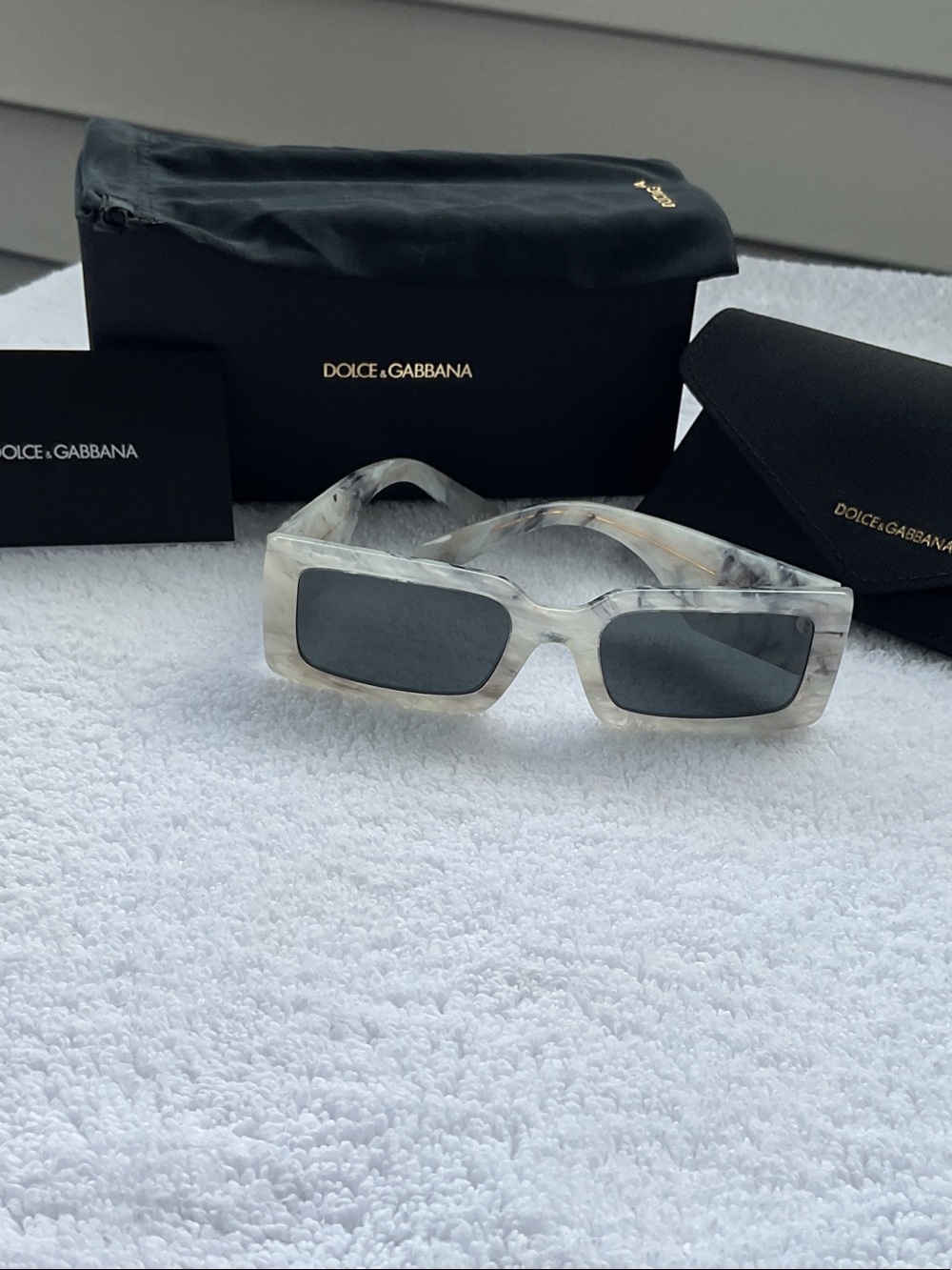 Dolce & Gabbana Marble Clear Gray Rectangular Sunglasses